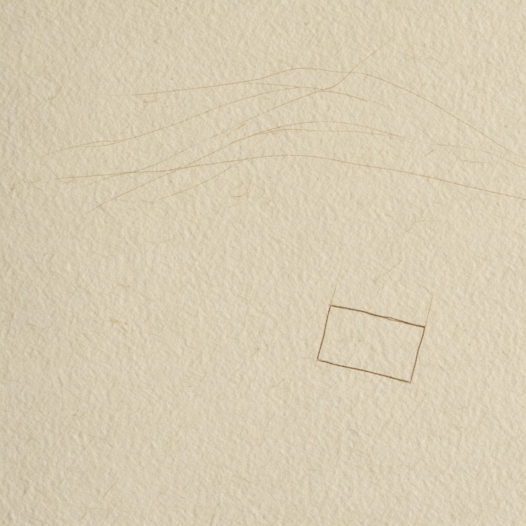Warm paper with a few hairline curves and a small drawn rectangle